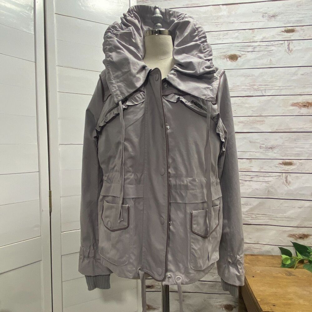 Juicy Couture Women's Drawstring Jacket Coat Size Large Lavender Gray Zipper